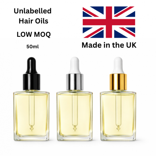 Unlabelled Luxury Hair Oil — 50 ml Premium Square Glass Bottles with Dropper Tops